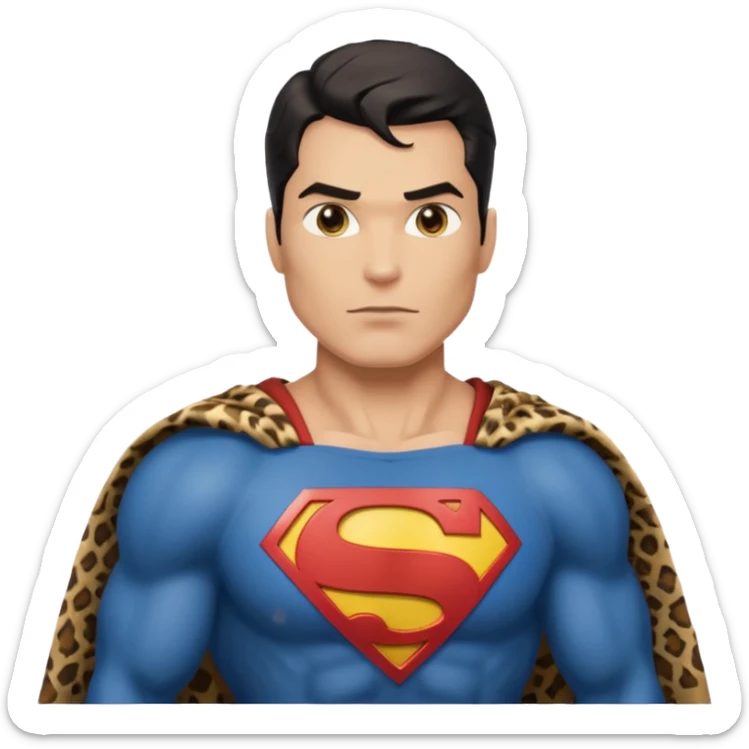 a superman wearing ancient animal skin cloth, half body, icon, yellow skin sticker