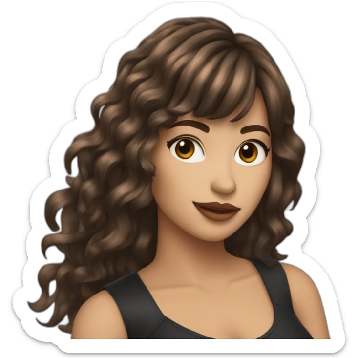 One rockstar girl with wave cascade brunette hair with fringes with quitar sticker