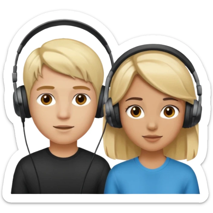 pc gamer very blonde boy and latina girl with brown hair  headsets sticker