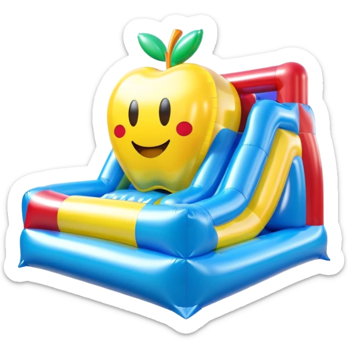 3D render of Bouncy Castle made of shiny inflatable vinyl, visible seam lines, air valve, highly reflective plastic texture, pool toy aesthetic, Apple emoji style, isolated on white background --v 6.0 sticker