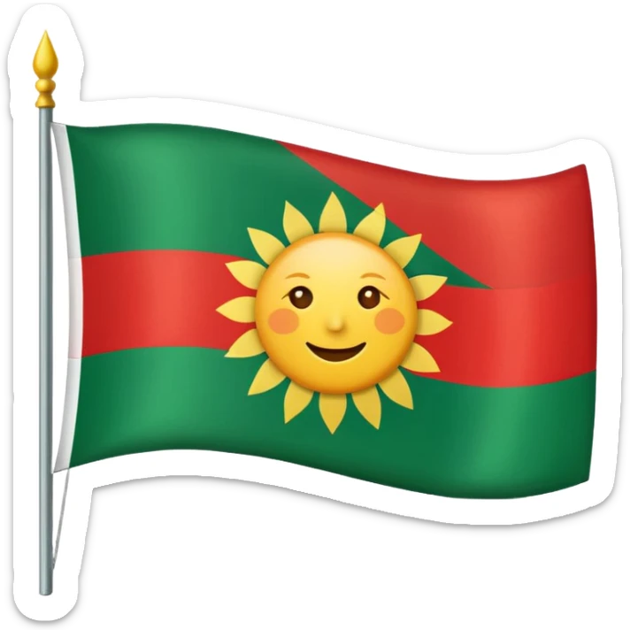 3 şeritli bir bayrak en üst şeriti kırmızı ortadaki şerit beyaz en alttaki şerit yeşil olcak şekilde ama ortadaki beyaz alanın ortasına güneş çiz sticker