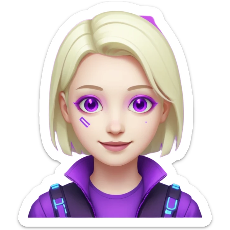 neutre gender neon cyberpunk light purple happy, I don't want you to use props, não utilizar óculos  sticker