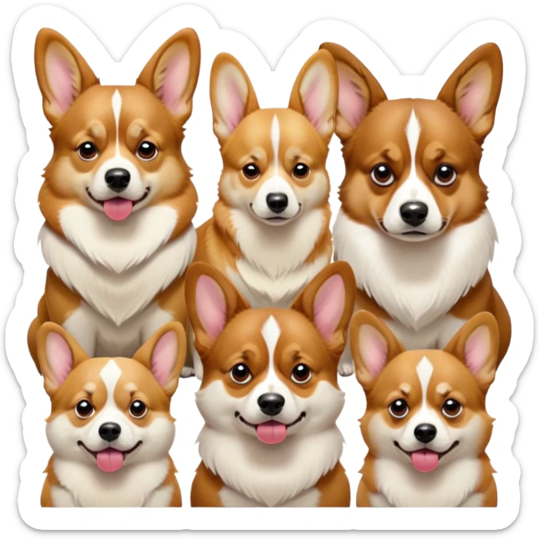 Cinematic Meme-Worthy Grumpy Fawn Corgi Portrait Emoji, Head held high but eyes filled with dramatic disappointment, smooth fawn fur with striking white patches, deeply furrowed brow forming an unmistakable scowl, ears slightly angled back in disapproval, piercing brown eyes glaring with pure exasperation, Simplified yet hilariously over-exaggerated features, highly detailed, glowing with an aura of supreme annoyance, high shine, exhausted yet judgmental, stylized with an almost regal pettiness, bright but brooding, soft glowing outline, capturing the essence of a herder that has seen it all and is thoroughly unimpressed, so meme-worthy it feels like it could instantly become the next viral sensation of grumpiness! sticker