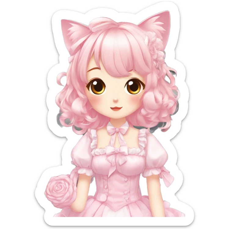 Shiny Blushing Cute Romantic Kawaii Beautiful Pastel Lolita Anime Catgirl Trending Style Cottagecore Pastelcore  full body sticker