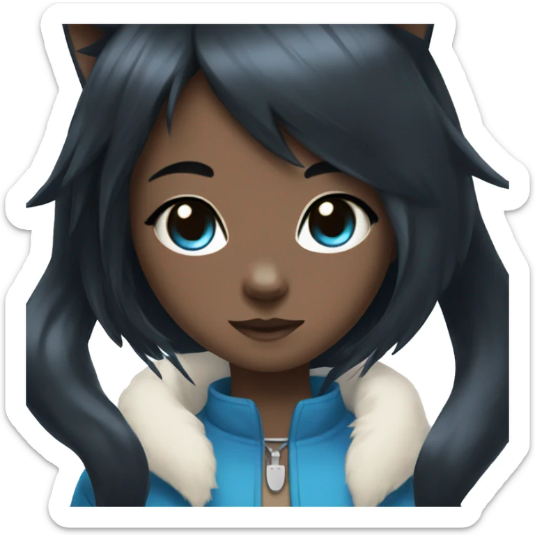 anime cat girl with black hair dark skin and blue eyes sticker