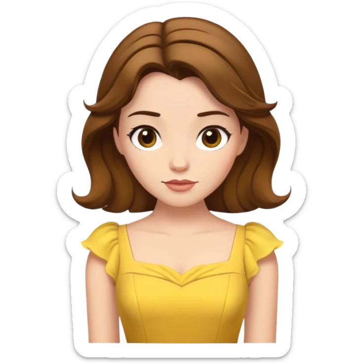 minimal Belle princess with yellow dress and brown hair, extremely simple sticker