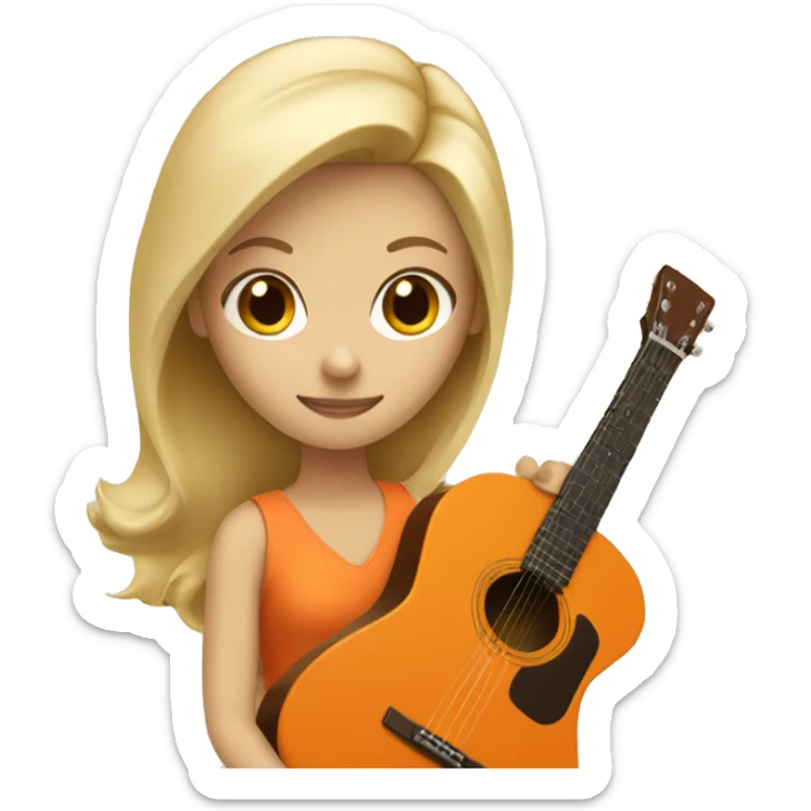Blonde girl wearing an orange dress playing a *beige acoustic guitar* sticker