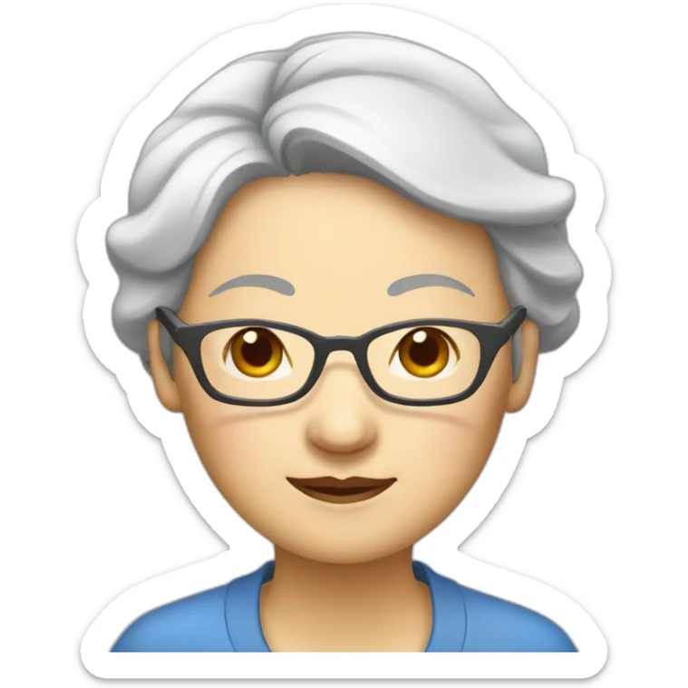 Chinese senior woman th sleepy eyes wear glasses sticker