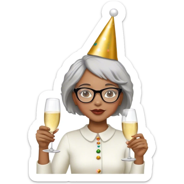 Light skinned Black girl with glasses short natural gray haircut celebrating new year’s  sticker