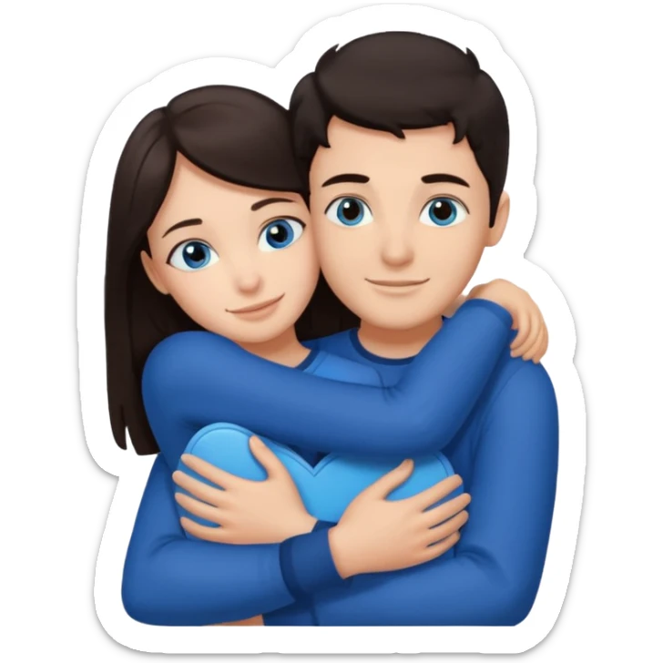  Chłopak z ciemnymi włosami i z ciemnymi oczami przytulający się do brunetki z niebieskimi oczami sticker