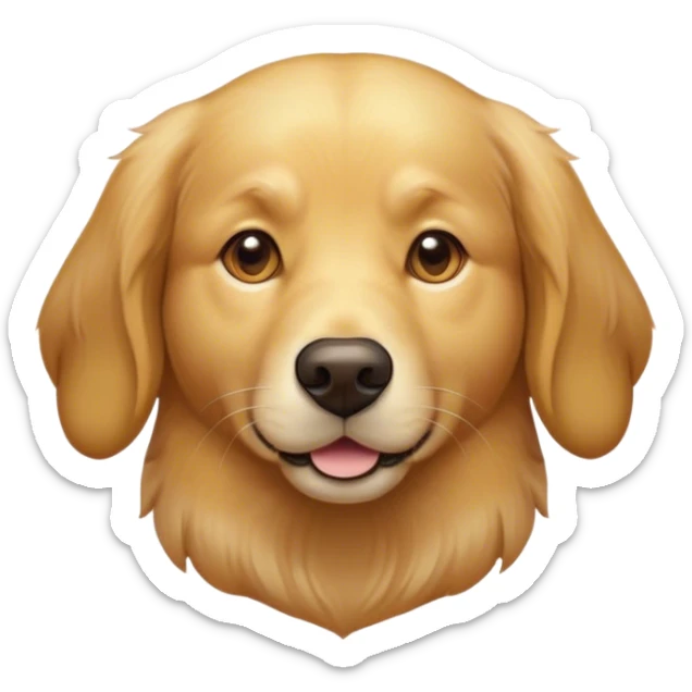 Cinematic Noble Golden Retriever Portrait Emoji, Poised and regal, with a strong, athletic build and a lustrous, well-groomed golden coat, deep-set soulful brown eyes, Simplified yet sharp and sophisticated features, highly detailed, glowing with a soft, dignified glow, high shine, intelligent and friendly, stylized with an air of warmth, focused and attentive, soft glowing outline, capturing the essence of a watchful and confident companion, so majestic it feels as though it could bound out of the screen with effortless authority! sticker