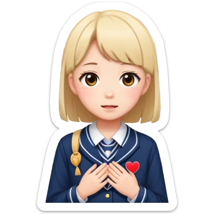 Japanese high school girl receiving love confession with blushing face behind school building sticker