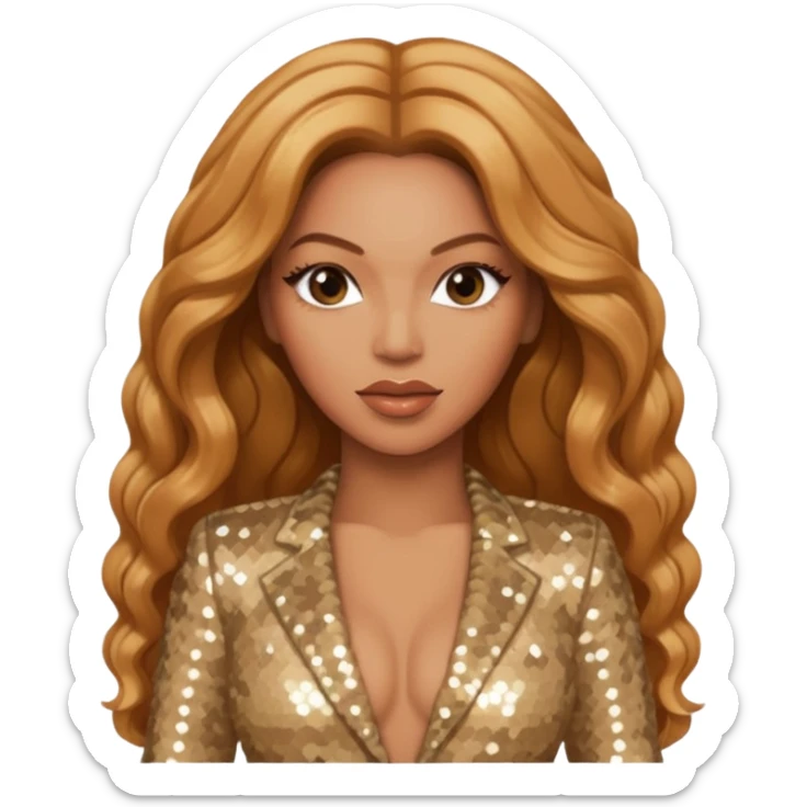 Beyonce as Sasha Fierce with long strawberry blonde hair, beige sequin outfit sticker