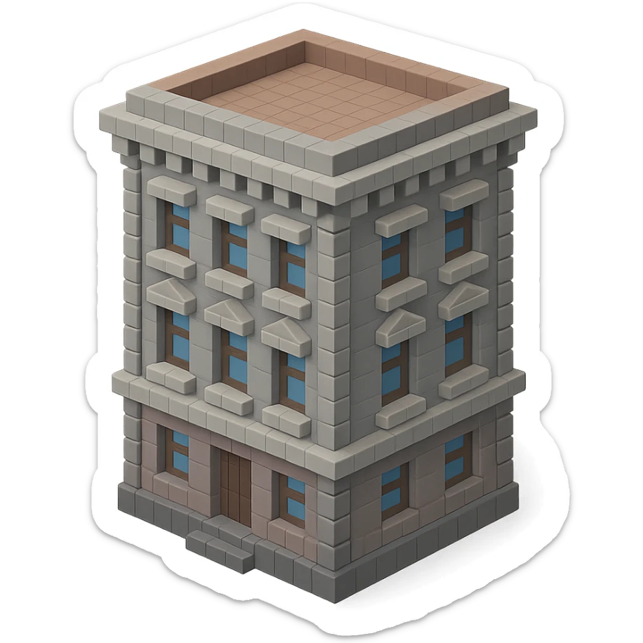 old Saint Petersburg building, decorative cornices, muted gray and brown colors, isometric view sticker