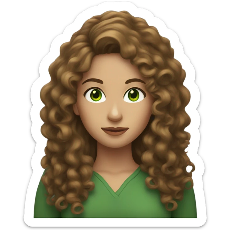 Woman with long curly brown hair and green eyes sticker