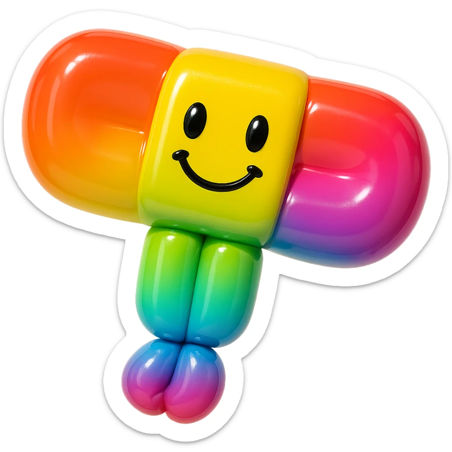 inflated bandage, shiny surface, cute face, balloon style sticker