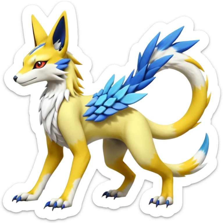 Latias-Vernid-Sergal-Lombax-Koraidon-Renamon-Zeraora-Bastet-Fakémon-Digimon-hybrid-fusion-creature, full body sticker
