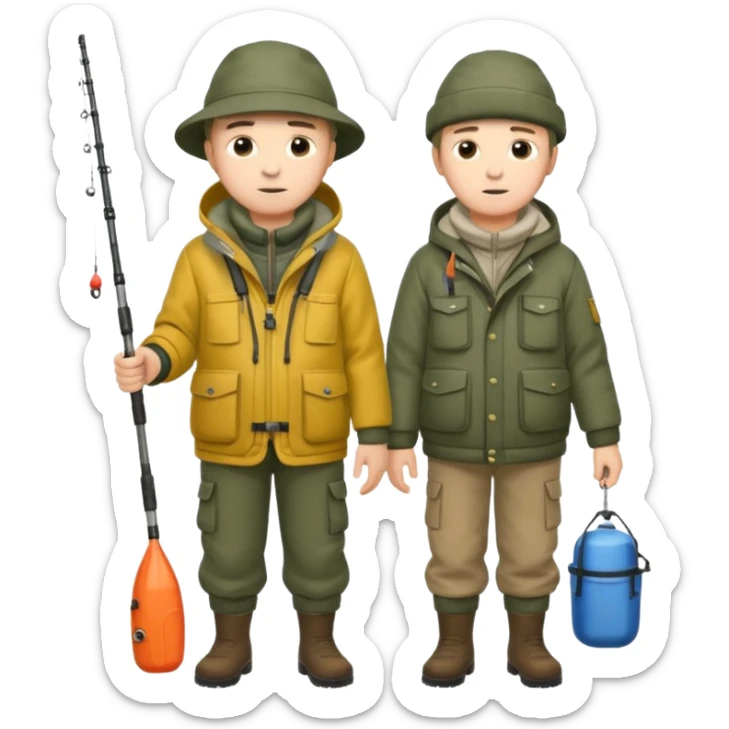 Father and son in fishing gear are cold full body sticker