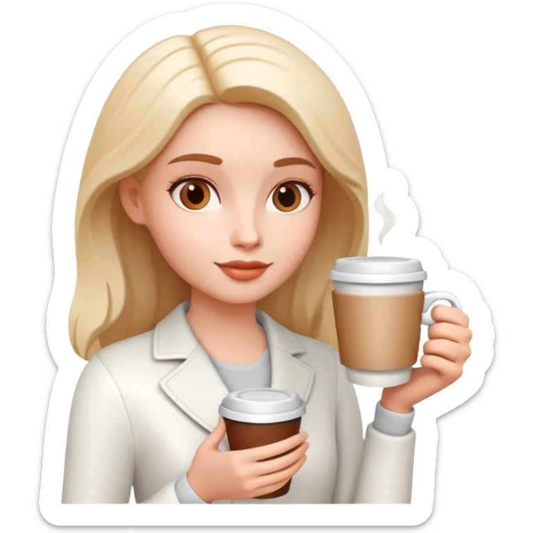 generate realistic detailed girl with cup of coffee in hand in 3d style sticker