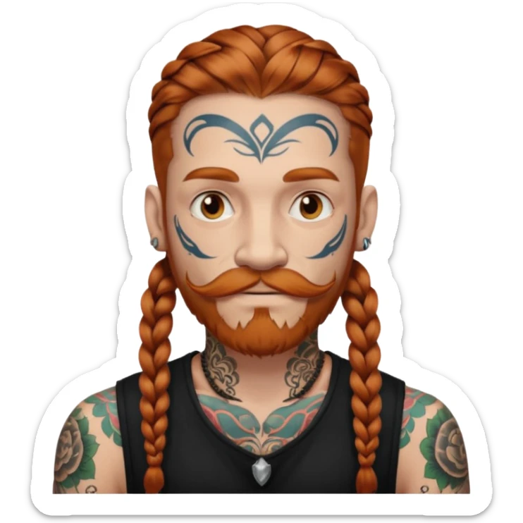 dark ginger braids man very white old very tattoed with the whitest mustache ever sticker