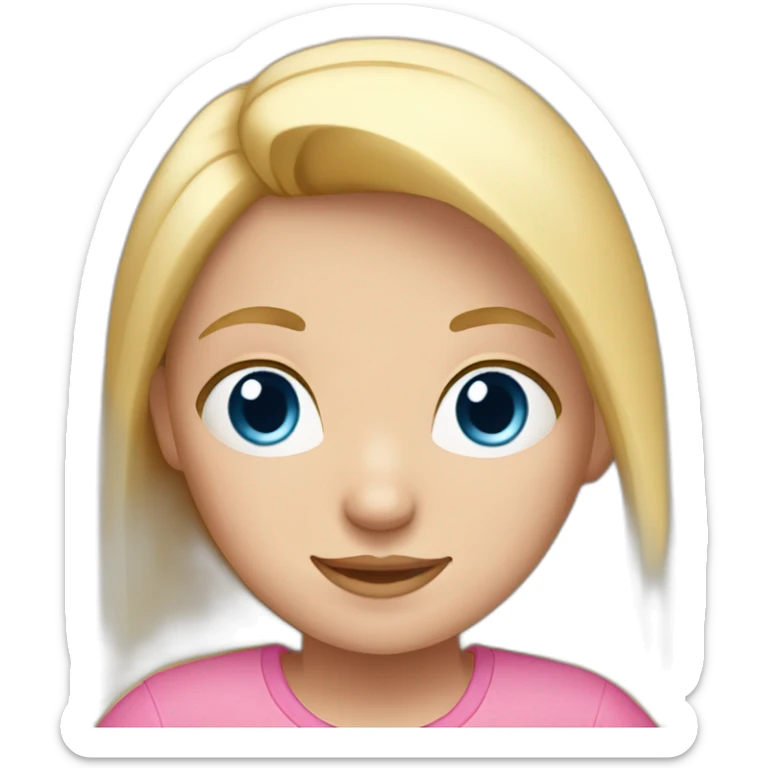 Blond girl with blue eyes and a pink shirt, straight hair sticker