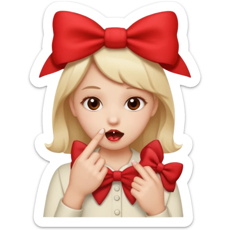 Emoji que se este mordiendo el dedo y que la persona tenga un moño coqueto sticker