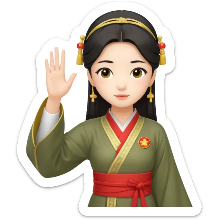 cute and sexy chinese girl in hanfu, paying respect by "salute" gesture as in army, using right hand sticker