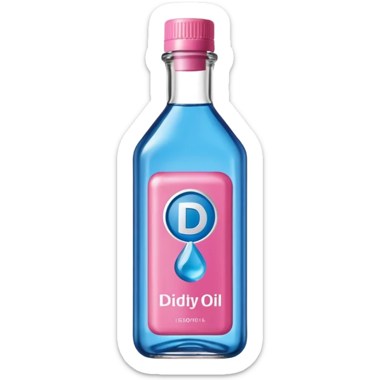bottle of oil blue top pink outside with logo that says Diddy oil sticker