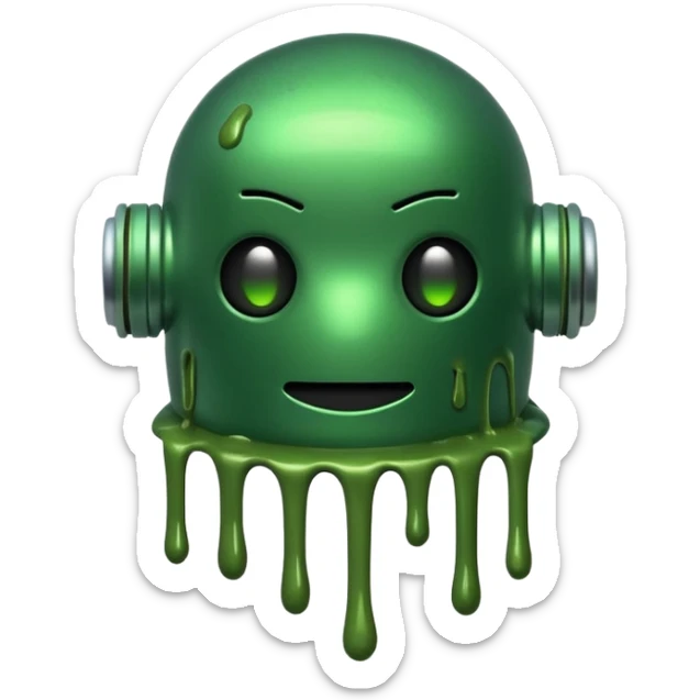 An emoji of a green robot melting away covered in thick green sludge sticker