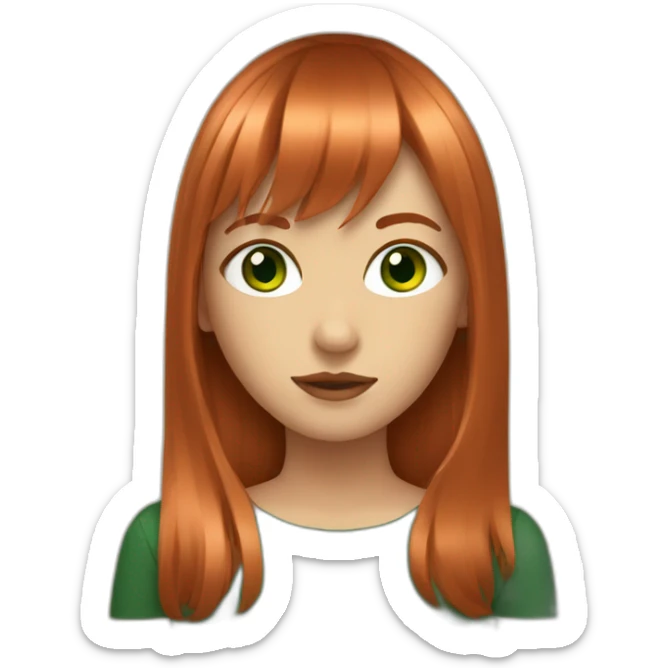 a girl with copper hair and green eyes with bang sticker