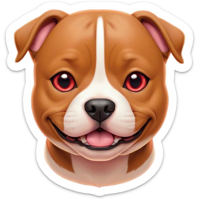 Cinematic Comical Red/Fawn Staffordshire Bull Terrier Portrait Emoji, Head tilted dramatically with an exaggeratedly amused expression, featuring a striking red/fawn Fur with bold white accents, wide, expressive dark eyes filled with playful disbelief, Simplified yet hilariously expressive features, highly detailed, glowing with a slightly sassy glow, high shine, dramatic yet playful, stylized with an air of cheeky mischief, bright and endearing, soft glowing outline, capturing the essence of a spirited and over-the-top guardian, so meme-worthy it feels like it could side-eye its way into internet fame instantly! sticker