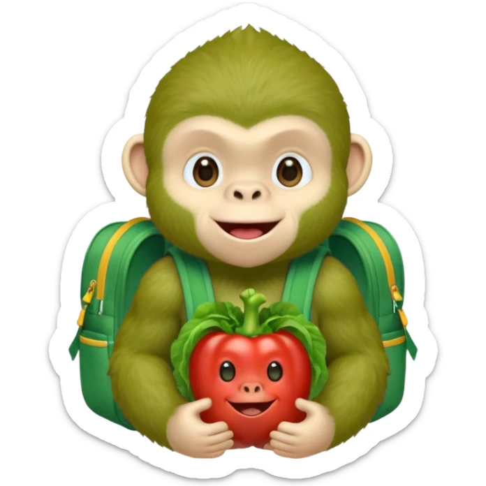 A green gorilla that loves vegetables and is part of a kindergarten named banban's kindergarten sticker