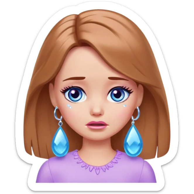 Barbie girl Chestnut Shoulder-length hair and blue eyes is In pale purple crying with tears  sticker