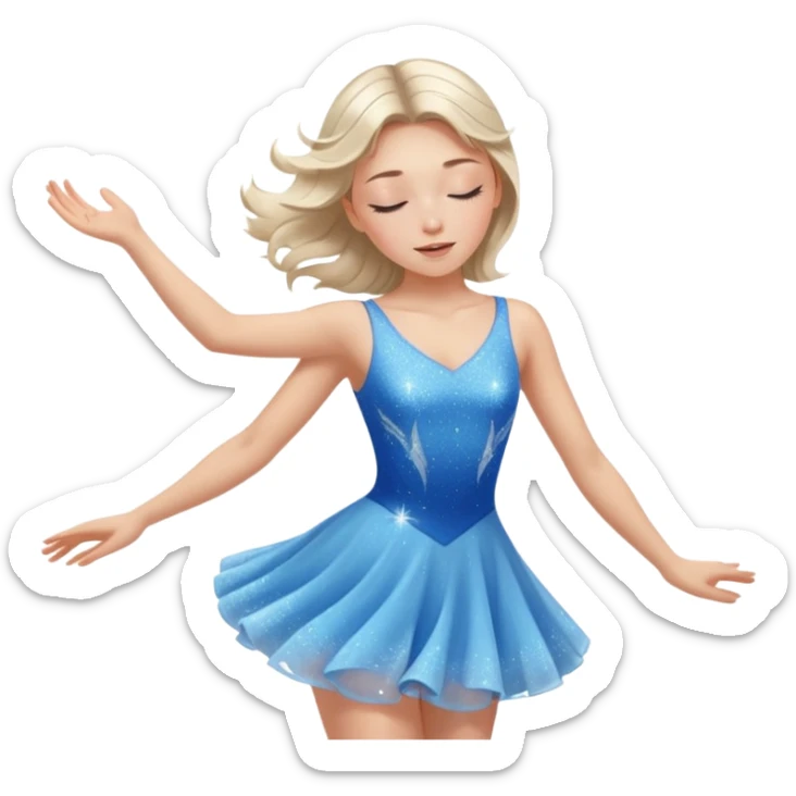 The ice skater girl in the sparkling blue dress spins gently with her eyes closed. sticker