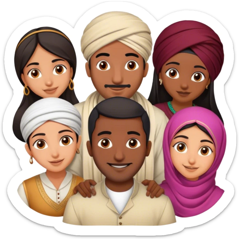 5 bestfriends: 1 Moroccan man, 1 Arab man, 1 Iranian girl, 1 Indian girl, 1 black man sticker