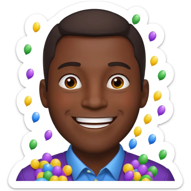 Emoji de un hombre feliz de festejo solo cabeza morocho y con confeti  sticker