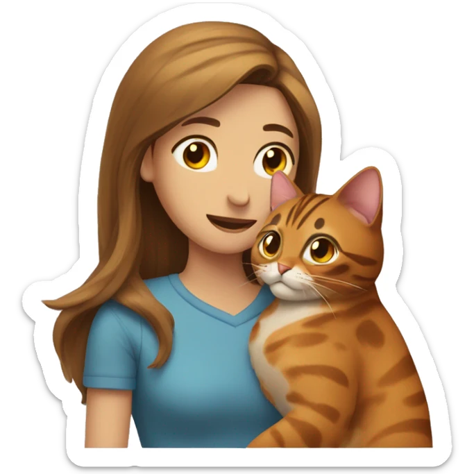 A man hugs a long brown-haired skinny hot woman and a bengal cat sticker