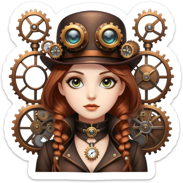 Beautiful Steampunk style woman with large glistening eyes, ultra realistic details sticker