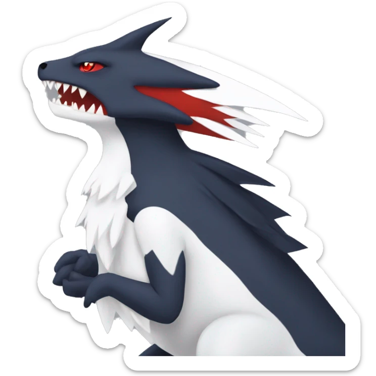 Black Cool Edgy Nargacuga-Garchomp-Absol Fakémon  with White and Red Edgy markings sticker