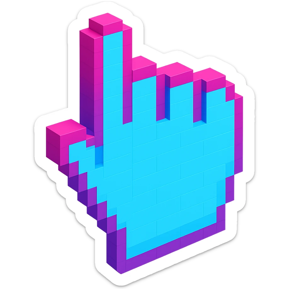 voxel style pointer cursor, playful and colorful sticker