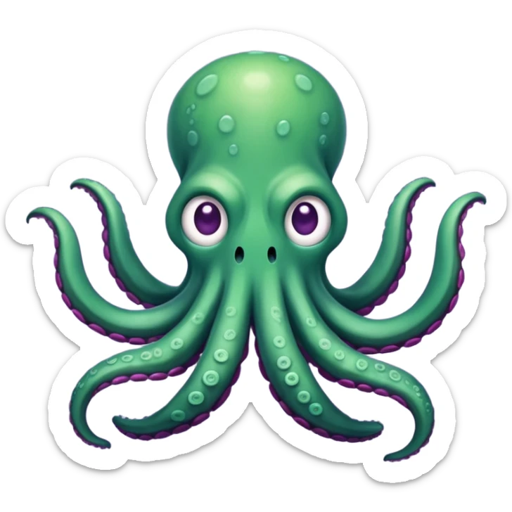 crea un emoji di un kraken cattivo verde con sfumature viola sticker