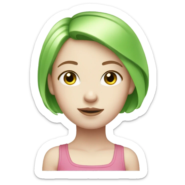 pale skin girl with pink bob hair and green eyes sticker