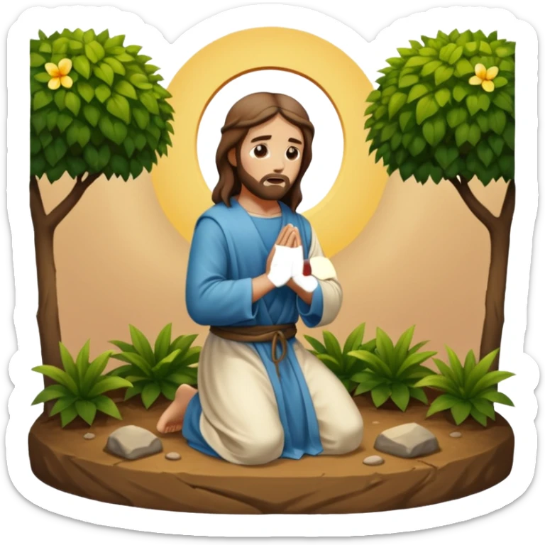 Jesus kneeling down praying in the garden of agony  sticker