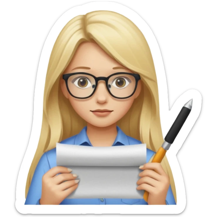 je voudrai un emoji d'une fille aux cheveux longs et blonds avec des lunettes entrain de découper DU PAPIER sticker