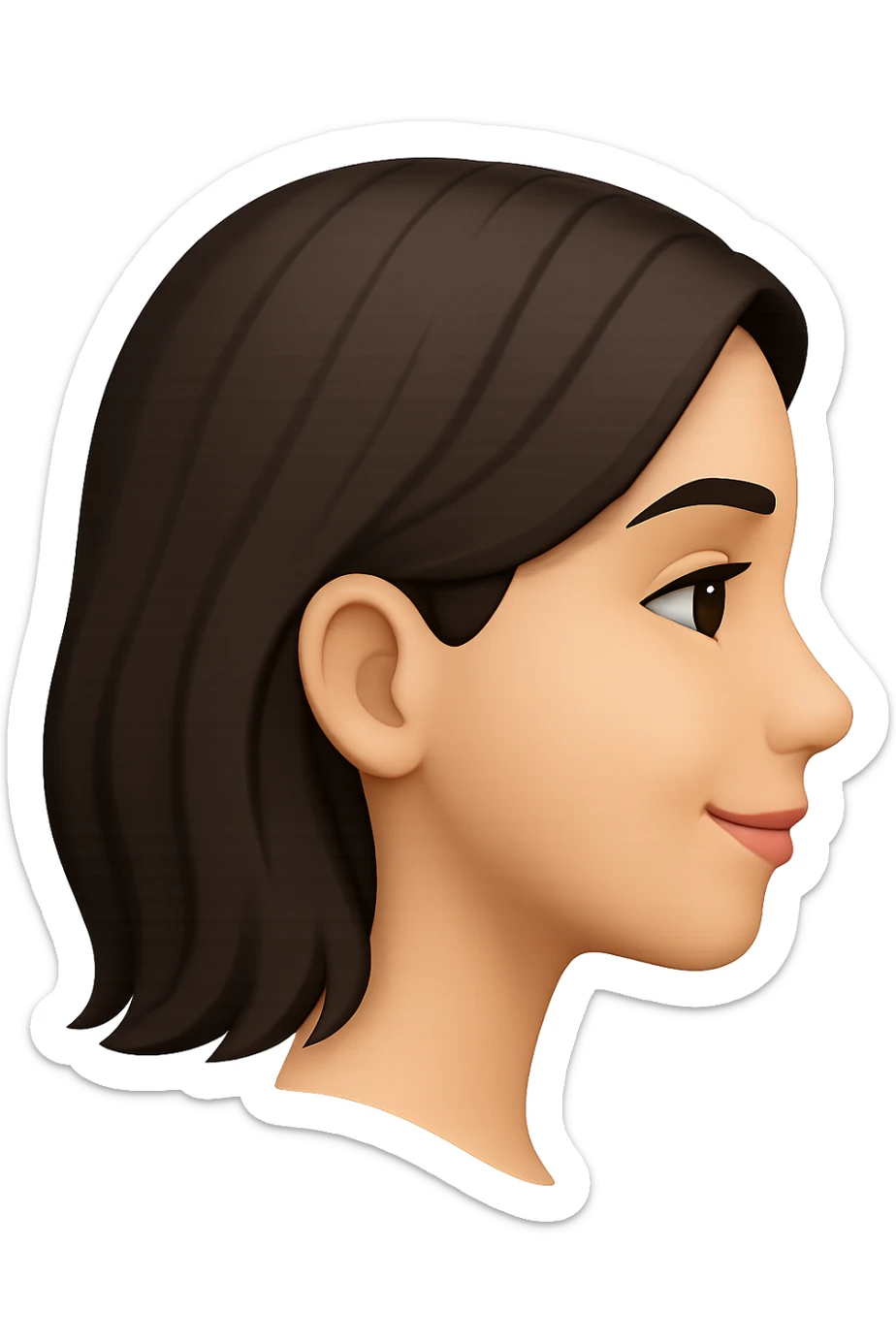 Create a side profile view of this girl's head in Apple emoji style with a gentle smile, 3D look, and soft shading on a transparent background. Maintain the Apple emoji style characteristics with a 3D appearance and soft shading. sticker