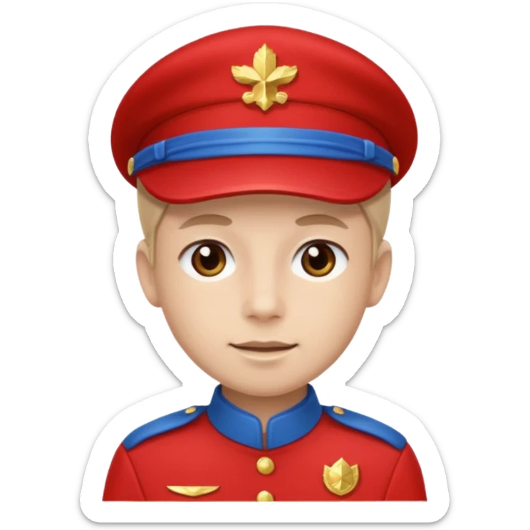 Vendeur comptoir habiller en rouge portant une casquette bleueu sticker