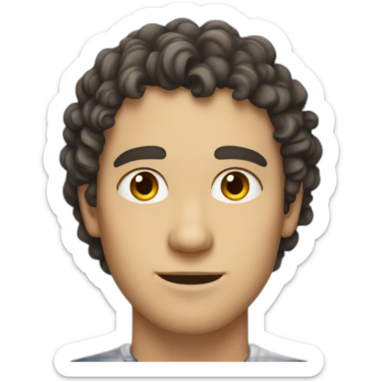 A white man with curly, black, near-brown hair, and brown, near-yellow eyes  sticker