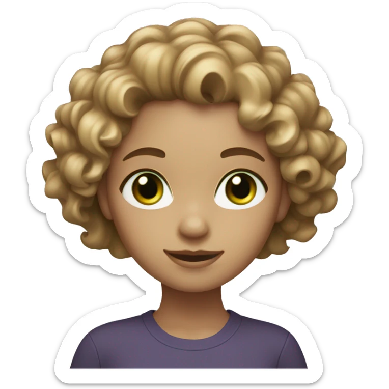 Girl with beige skin tone and light brown curly hair and green eyes sticker