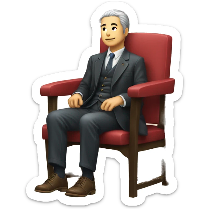 A Japanese gentleman takes off his shoes and sits straight on a chair. sticker