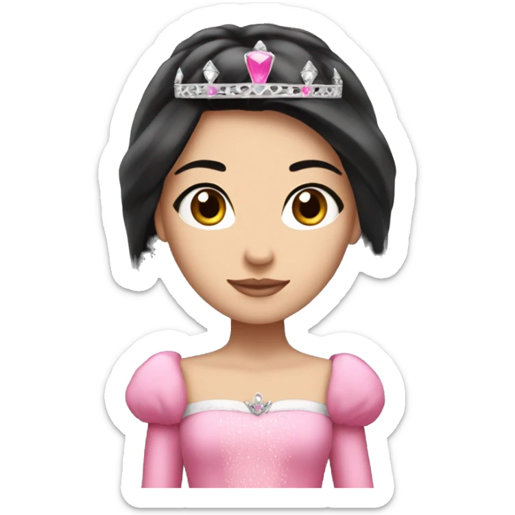 PRINCESS WITH WHITE SKIN, LONG STRAIGHT BLACK HAIR, WITH PRINCESS CROWN, WITH PINK PRINCESS OUTFIT sticker